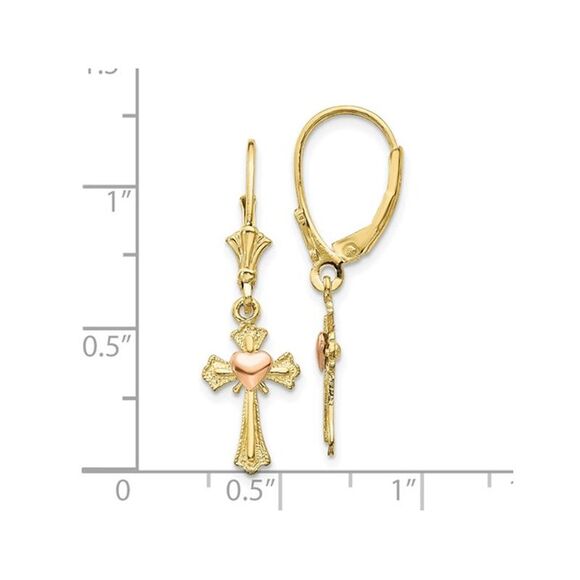 10K Polished Yellow Gold Heart and Cross Earrings